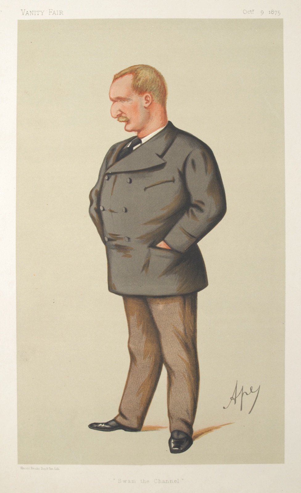 Matthew Webb in Vanity Fair, 9 October 1875, six weeks after the crossing: «Swam the Channel».